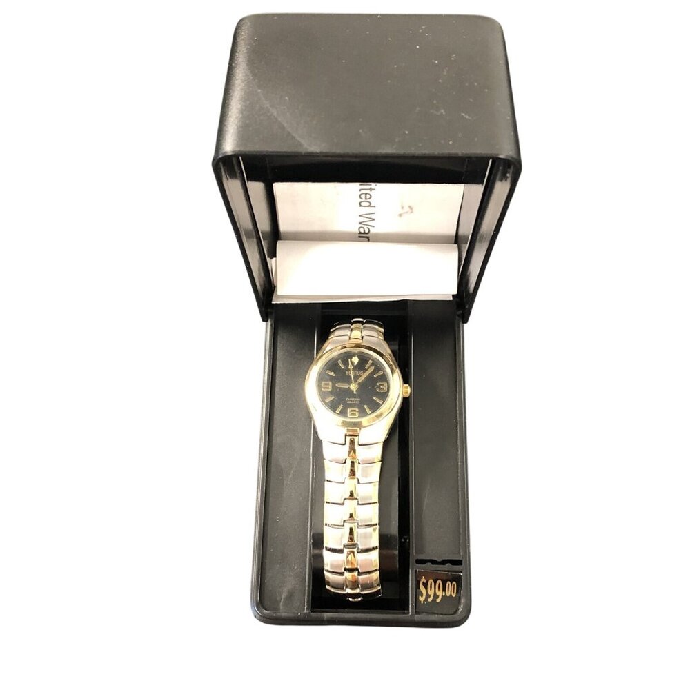 benrus diamond quartz watch pm428L Wrist Watch Stainless Steel Back gold silver